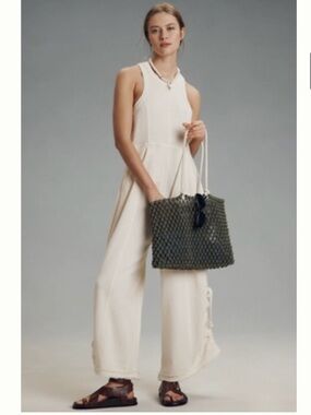 NWT Anthropologie Daily Practice Horizon Wide-Leg Knit Jumpsuit in cream|Size: M
